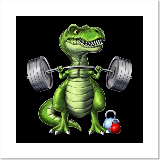 T-Rex Dinosaur Fitness Workout Wall Art by underheaven